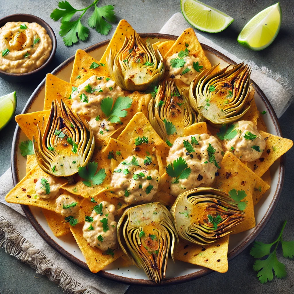 Nachos airfryer met artisjok en hummus