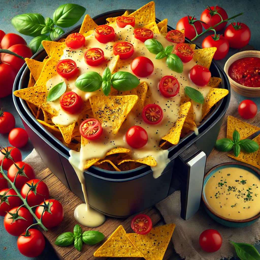 Nachos airfryer met cherrytomaten en basilicum