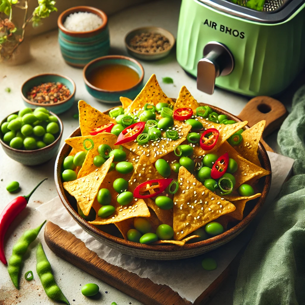 Nachos airfryer met edamame en sesamzaadjes