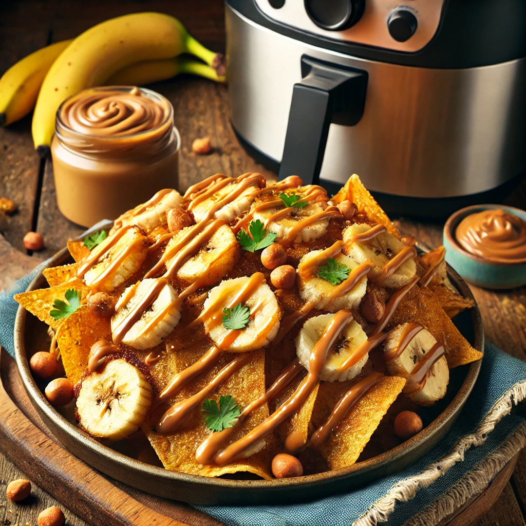 Nachos airfryer met gebakken banaan en pindakaas