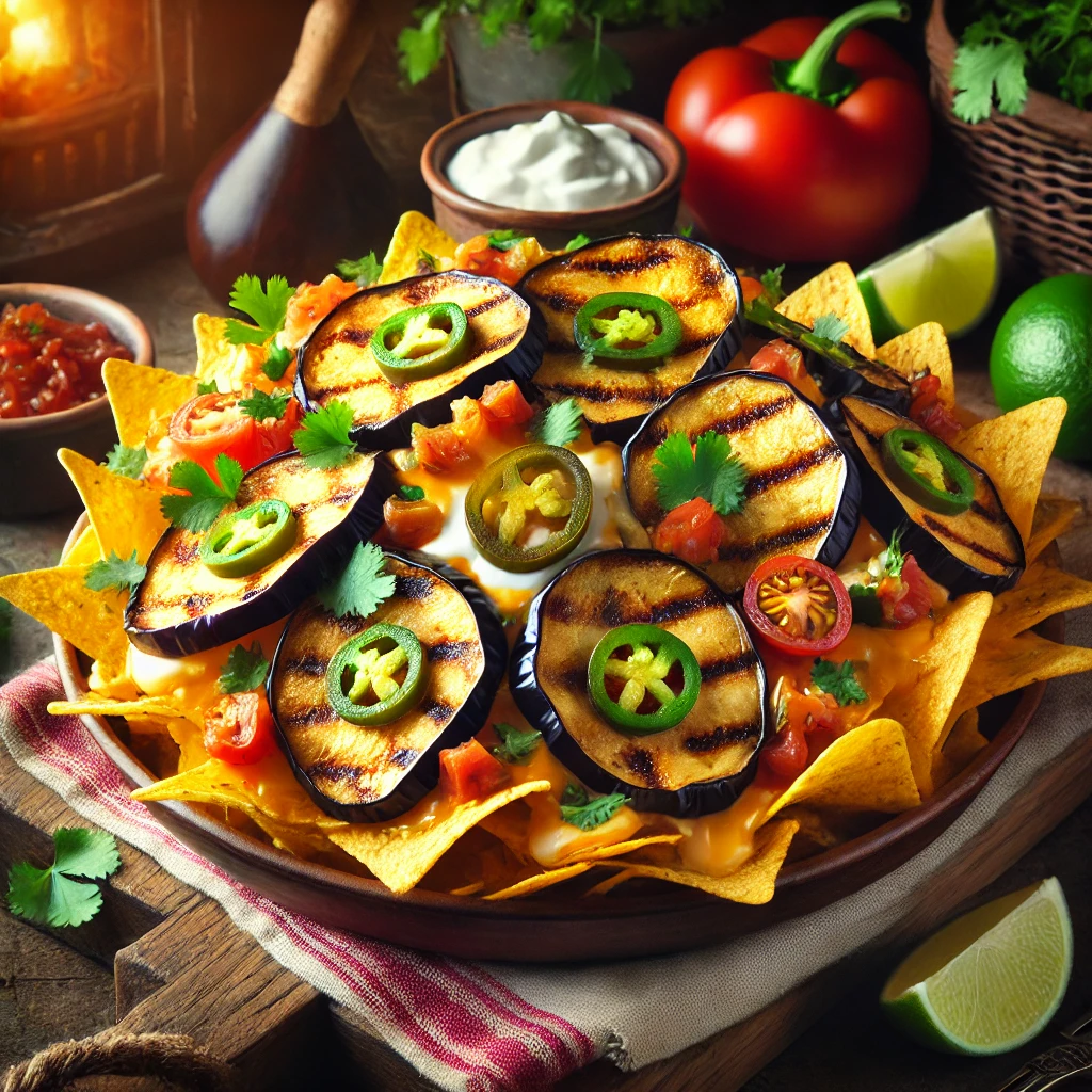 Nachos airfryer met gegrilde aubergine