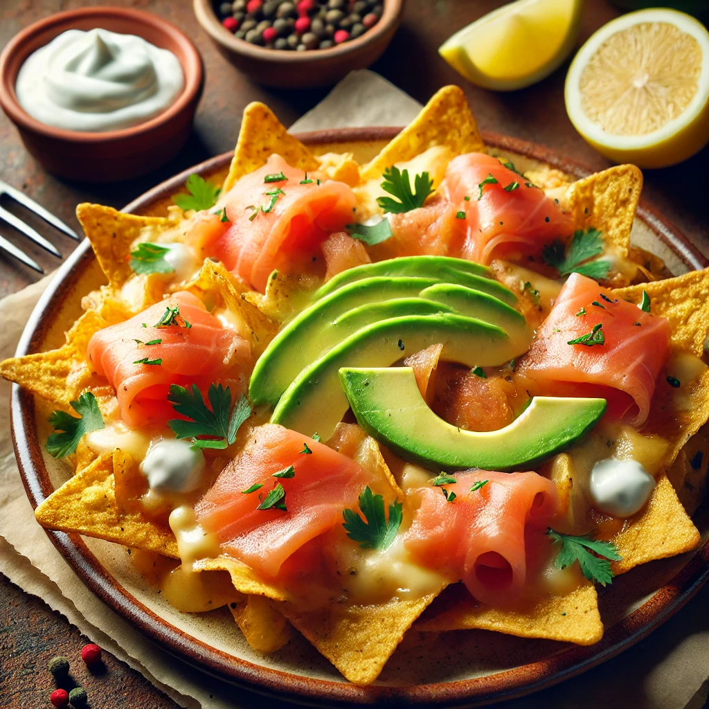 Nachos airfryer met gerookte zalm en avocado