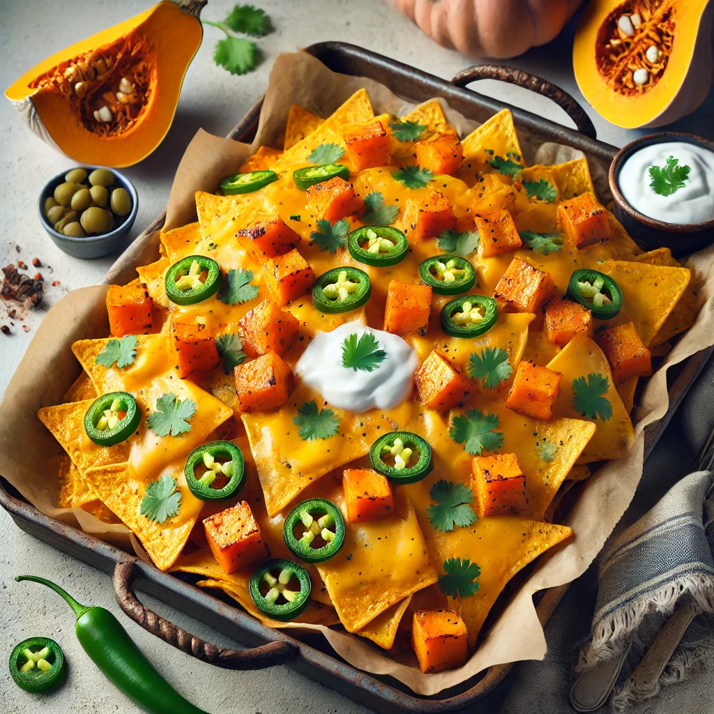 Nachos airfryer met geroosterde pompoen