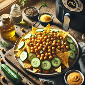 Nachos airfryer met kikkererwten en komkommer