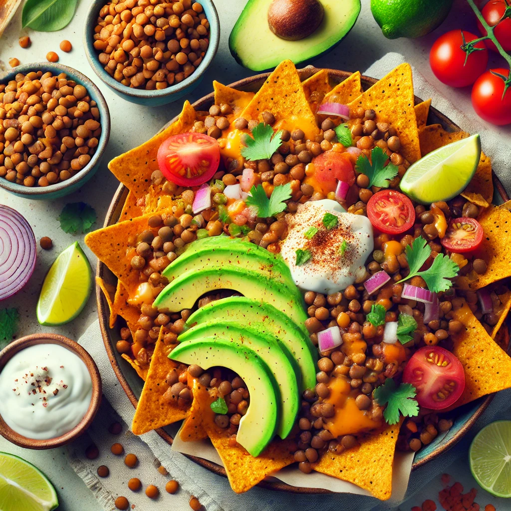 Nachos airfryer met linzen en avocado