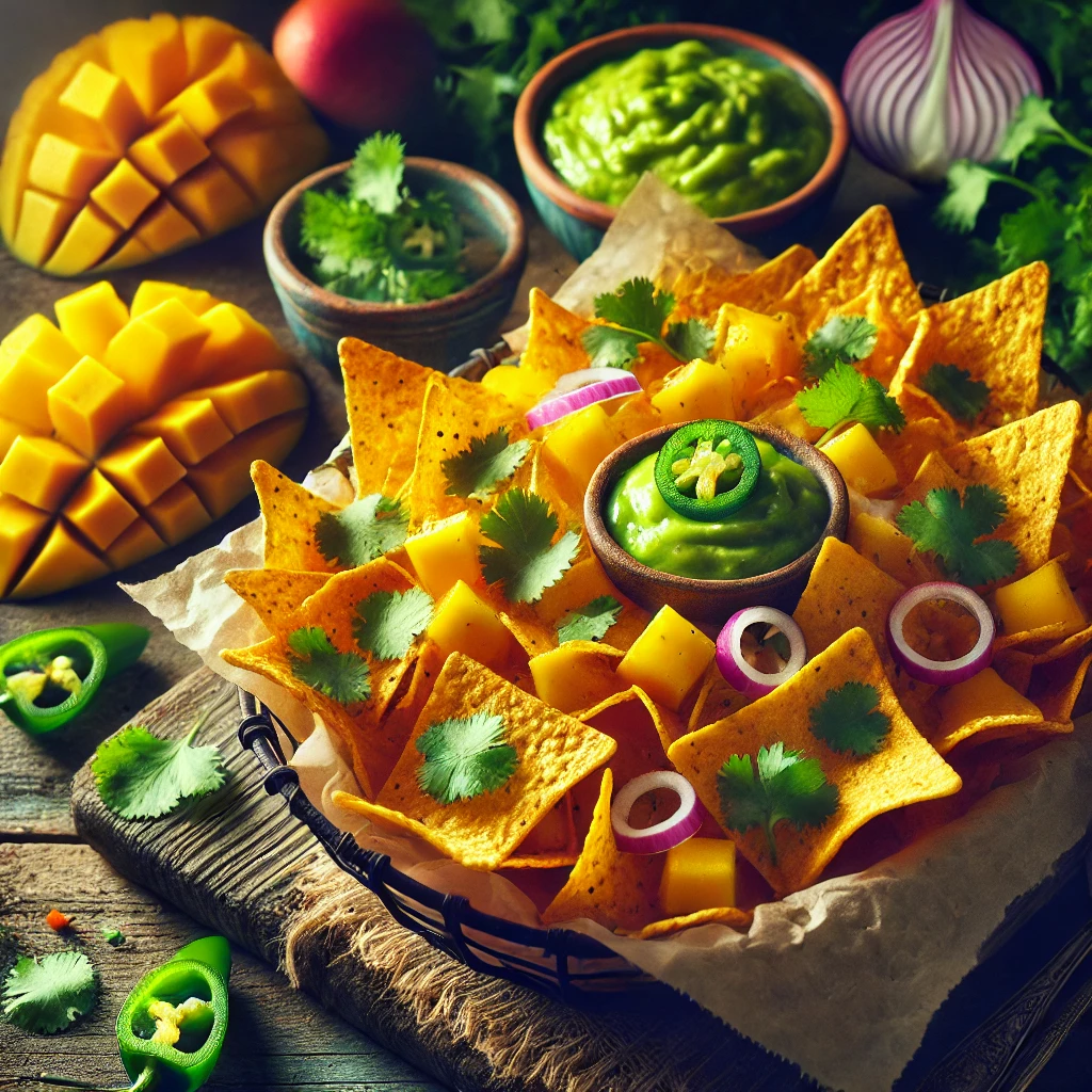 Nachos airfryer met mango en koriander