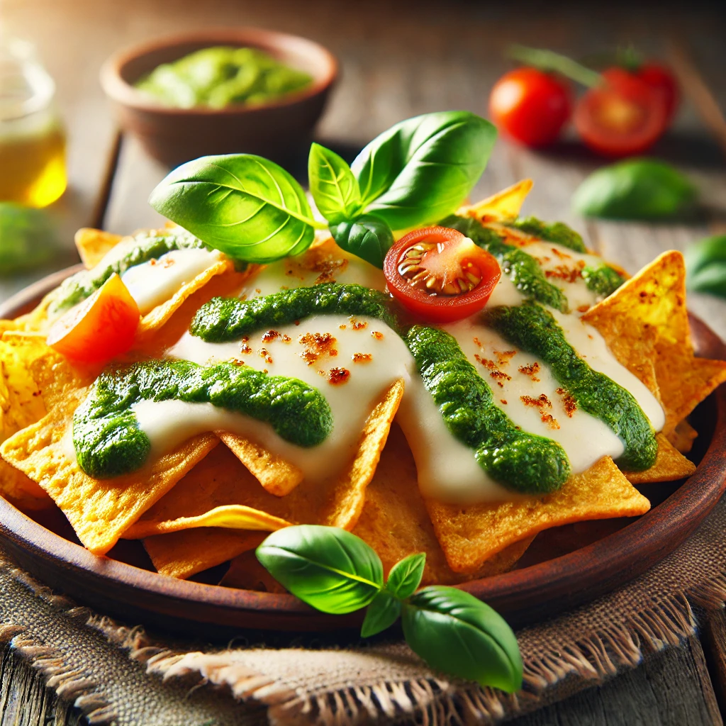 Nachos airfryer met mozzarella en pesto