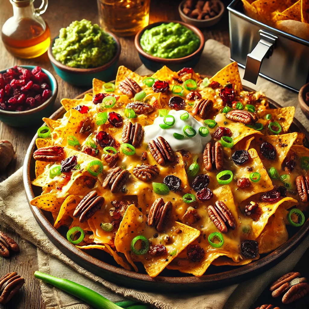 Nachos airfryer met pecannoten en cranberries