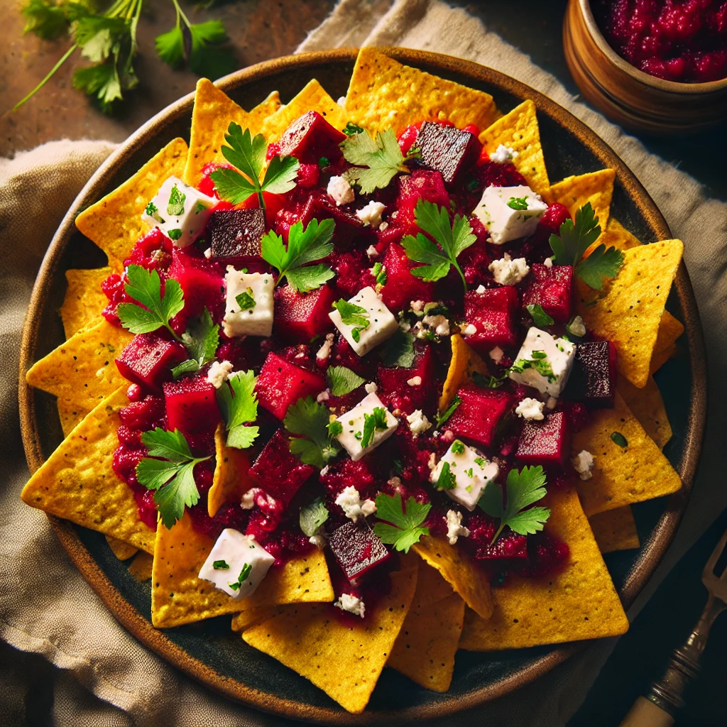 Nachos airfryer met rode biet en feta