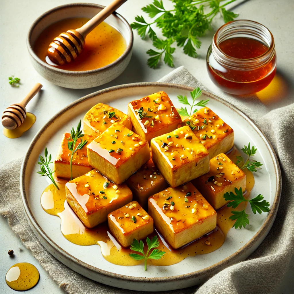 Tofu met honing-mosterdsaus in de airfryer