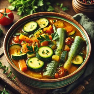 Vegetarische prei en courgette stoofpot