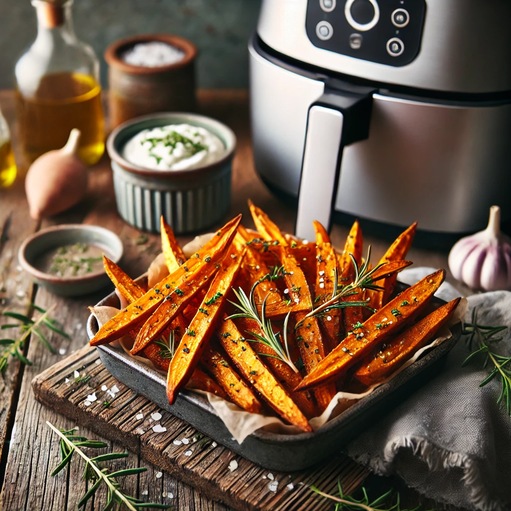 Zoete aardappel frietjes uit de airfryer