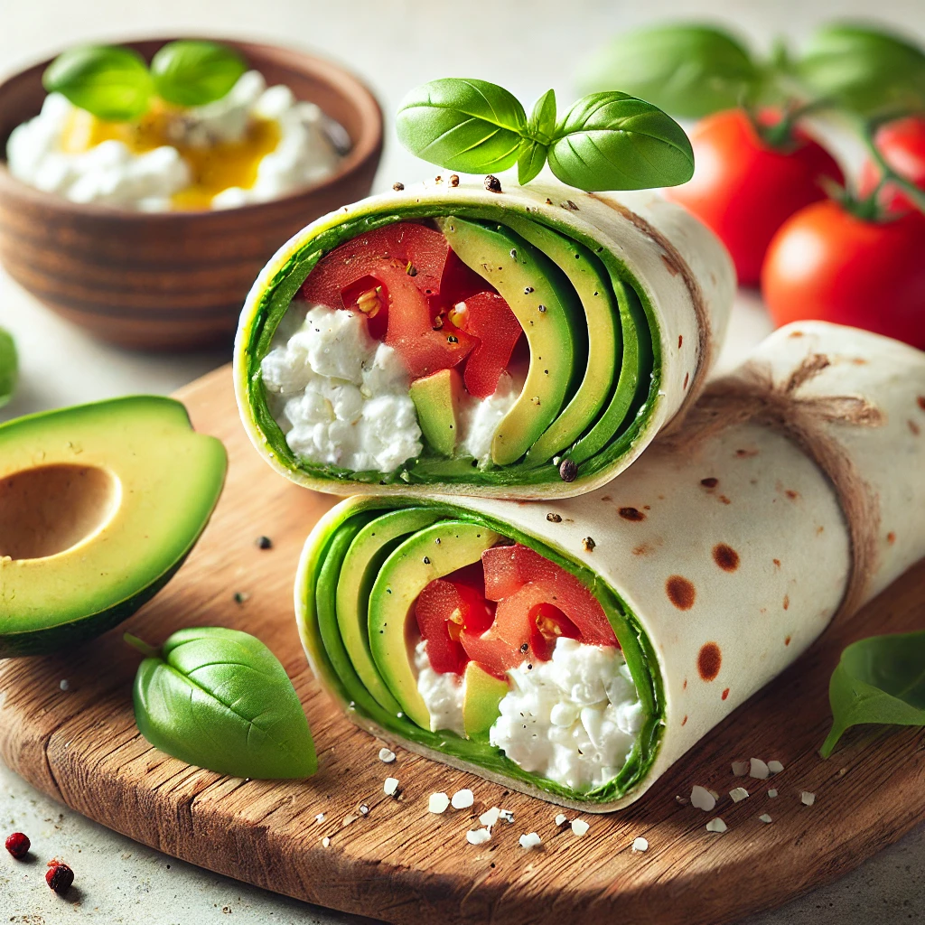 Avocado- en tomatowrap met cottage cheese