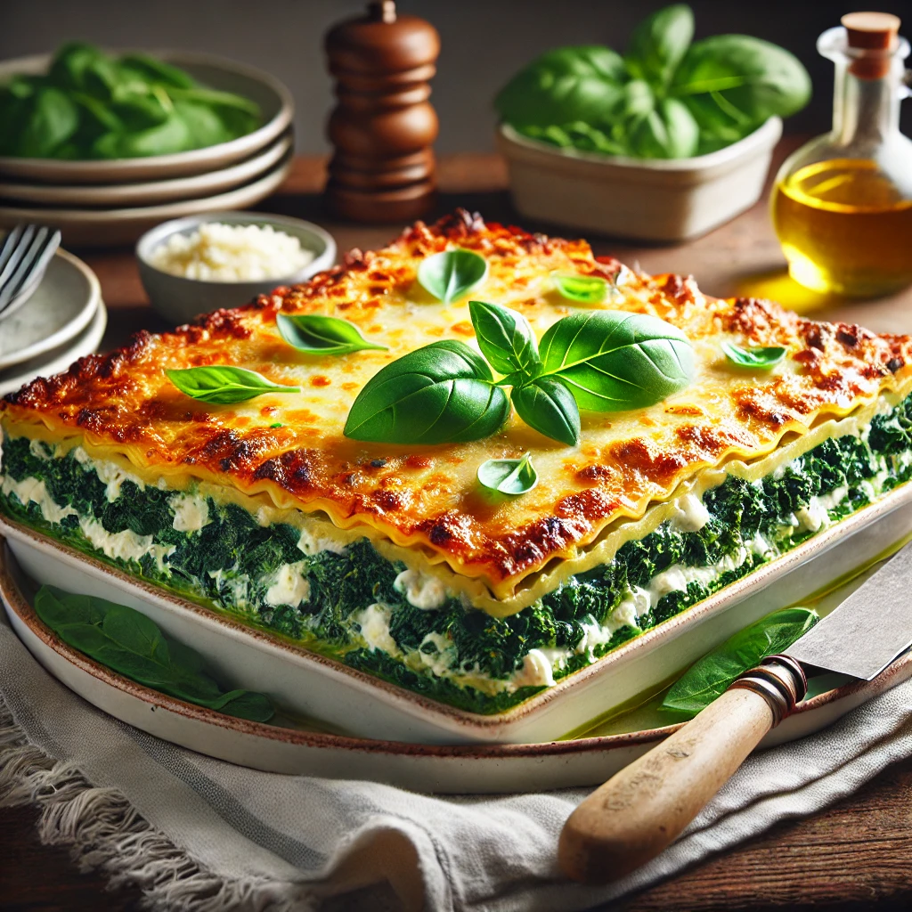 Bladspinazie-lasagne met cottage cheese en basilicum