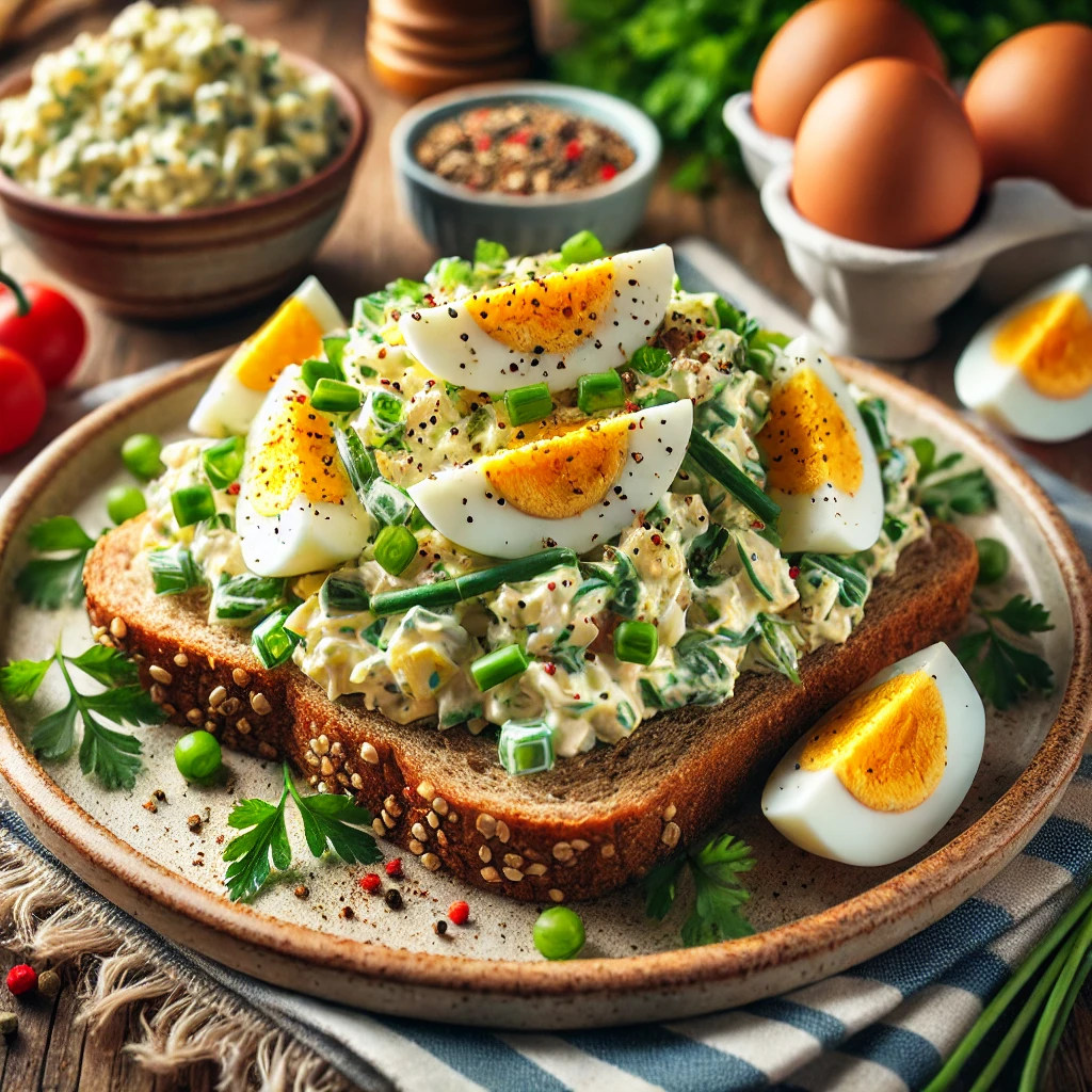 Gezonde eiersalade (zonder mayonaise) op volkorenbrood