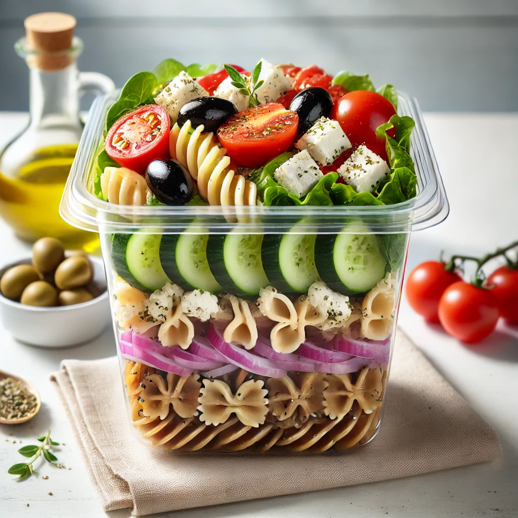 Griekse salade to go met volkoren pasta