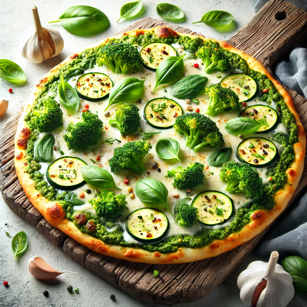 Groene Groenten Pizza met Kaas en Knoflook