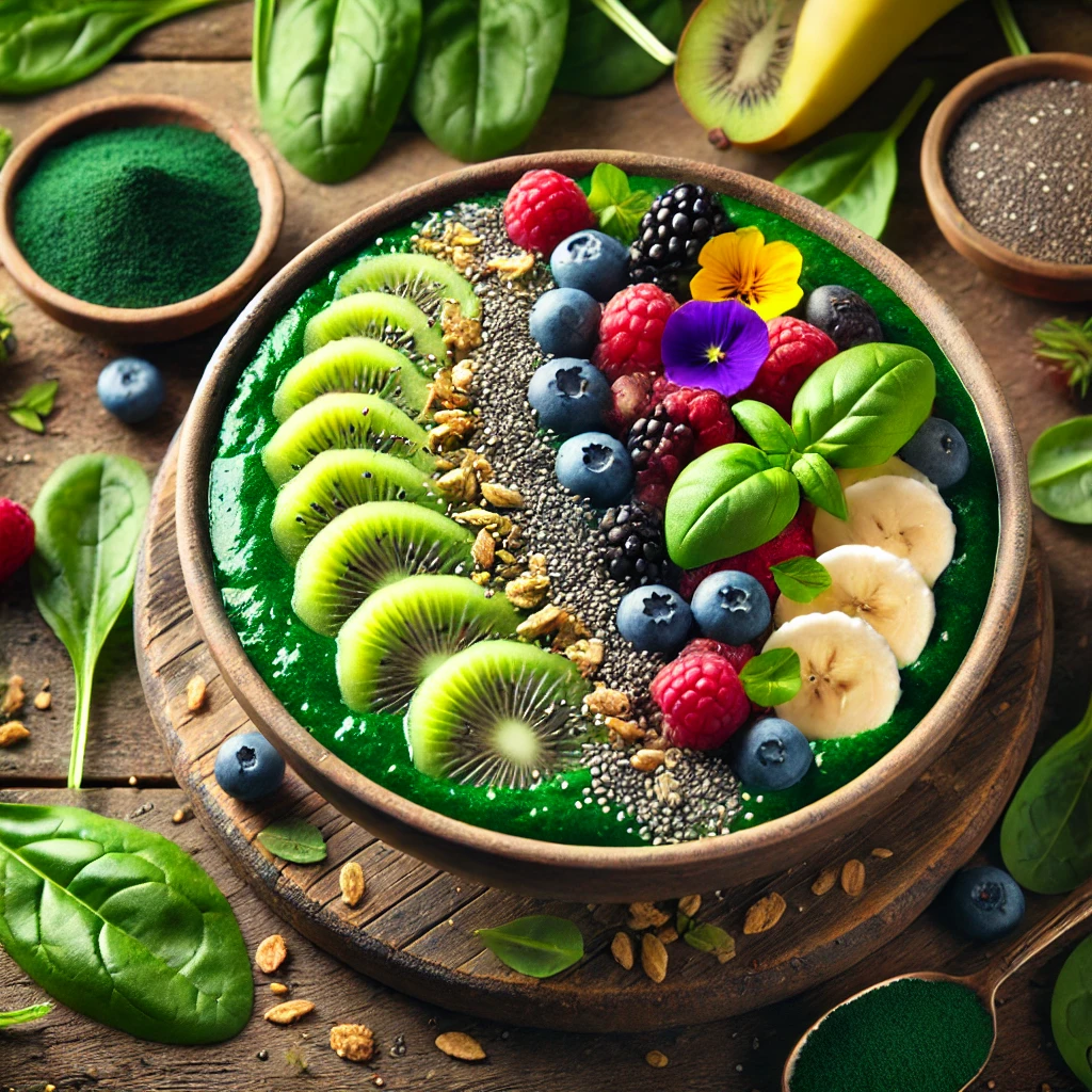 Groene smoothie bowl met spinazie en spirulina