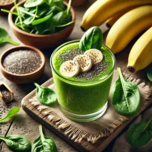 Groene smoothie met spinazie, banaan, en chiazaad