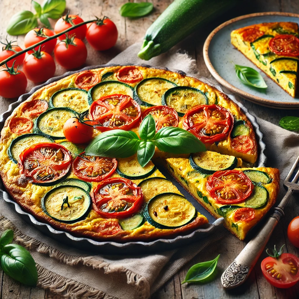 Groente-frittata met tomaat, courgette en basilicum