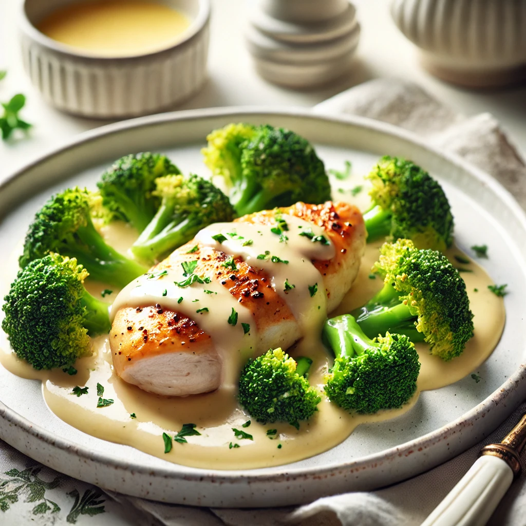 Kip en broccoli in een lichte kaassaus