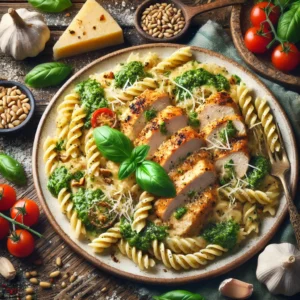 Kip pesto alfredo met volkoren fusilli