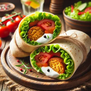 Lunchwrap met falafel, tomaat en frisse yoghurtsaus