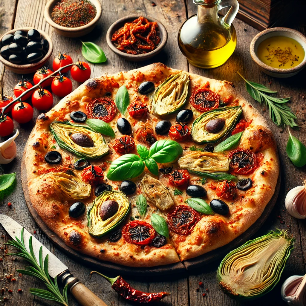 Mediterrane Pizza met Artisjok en Olijf