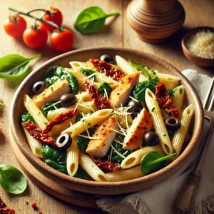 Mediterrane kip penne met zongedroogde tomaten