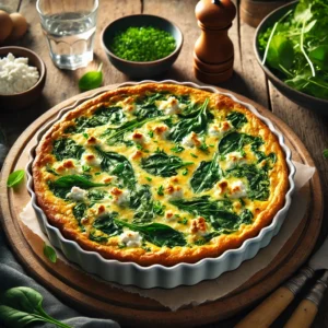 Quiche zonder Korst met Spinazie en Hüttenkäse