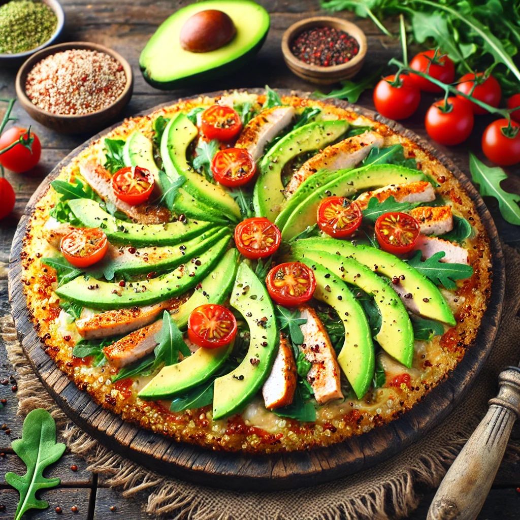 Quinoa Pizza met Avocado en Kip