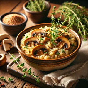 Quinoa ‘risotto’ met champignons en verse tijm