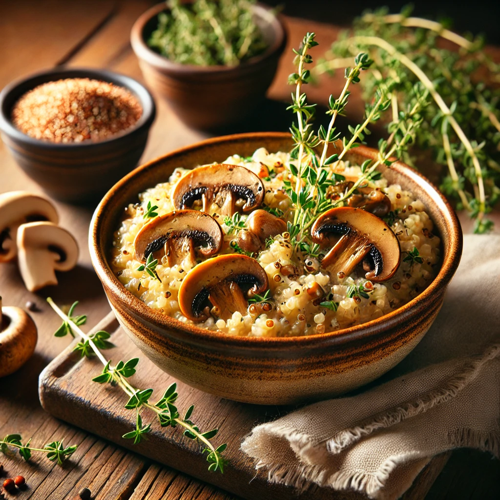 Quinoa ‘risotto’ met champignons en verse tijm