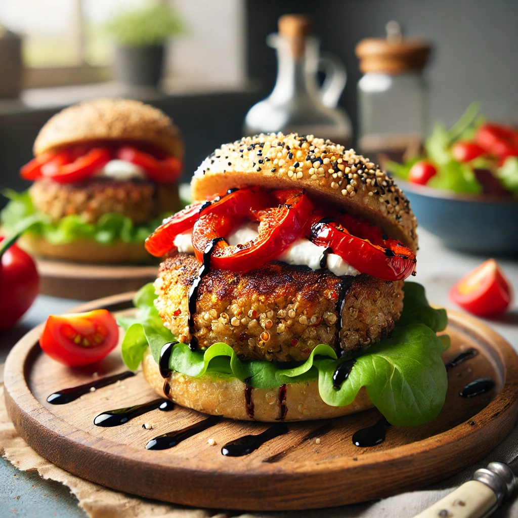 Quinoaburgers met geroosterde paprika en geitenkaas