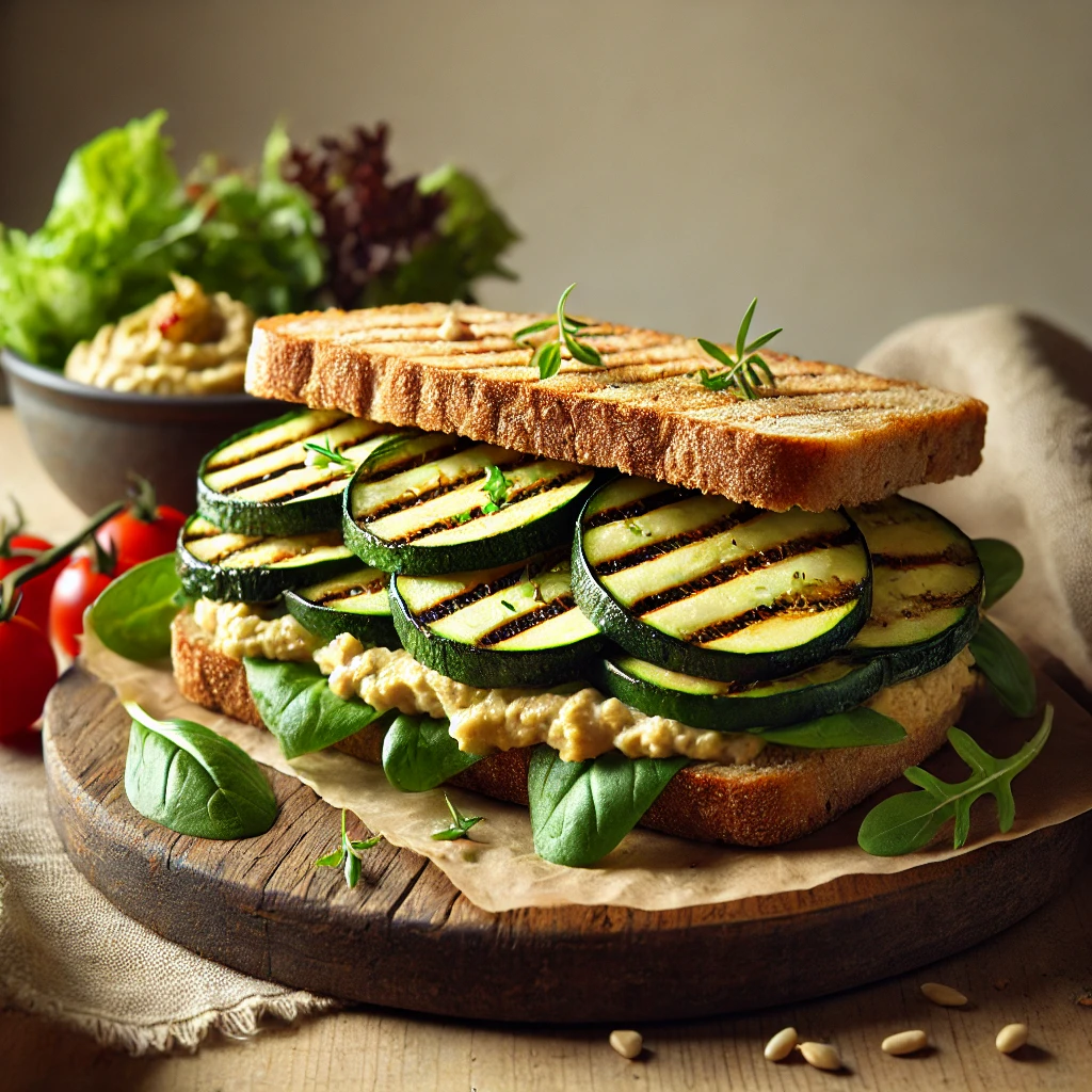 Speltsandwich met gegrilde courgette en hummus