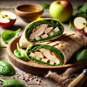 Speltwrap met appel, spinazie, en kipfilet