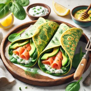 Spinazie-omeletwraps met zalm en avocado