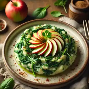 Spinazie-stamppot met appel en een beetje nootmuskaat