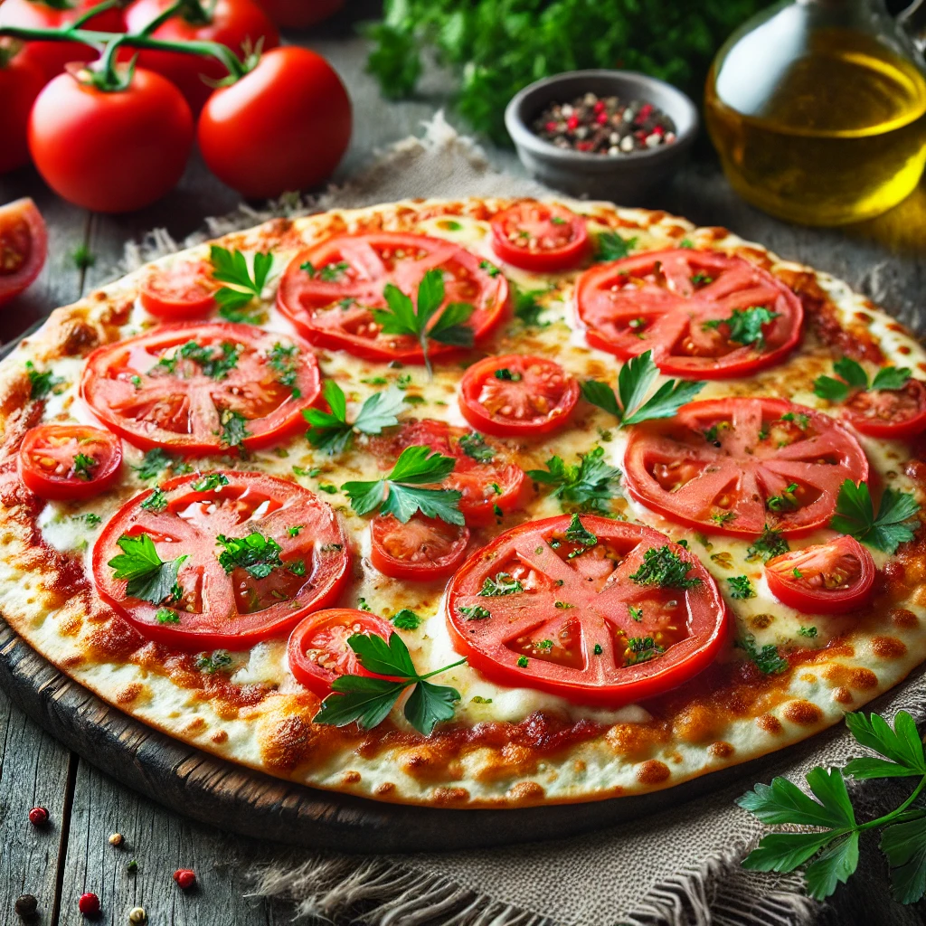 Tortilla Pizza met Verse Tomaten en Peterselie