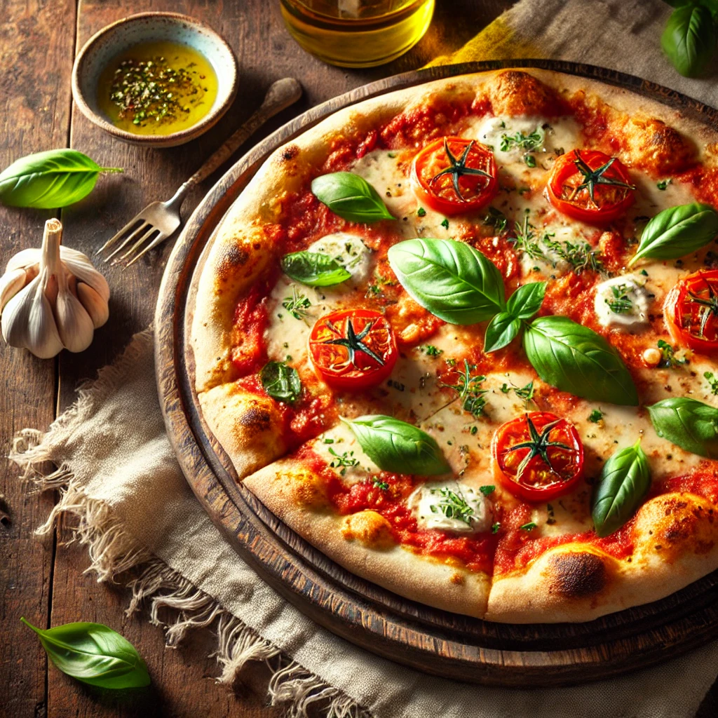 Vegan Pizza Margherita met Basilicum en Knoflook