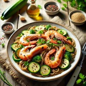 Volkoren Noodles met Gamba’s en Courgette