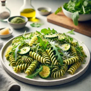 Volkoren spirelli met pesto, courgette en rucola