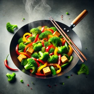 Wokschotel met broccoli, paprika en tofu