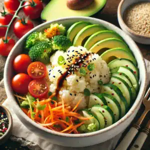 Bloemkoolrijst Bowl met Avocado en Sojasaus