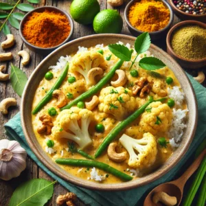 Bloemkoolrijst Curry met Sperziebonen en Cashewnoten