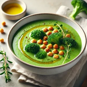 Broccolisoep met geroosterde kikkererwten