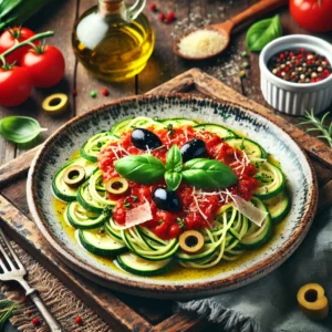 Courgettespaghetti met Tomatensaus en Olijven