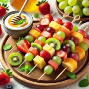 Fruitspiesjes met yoghurt-honingdip
