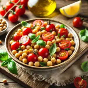 Kikkererwtensalade met tomaat en basilicum