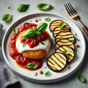 Kip Parmigiana light met aubergine